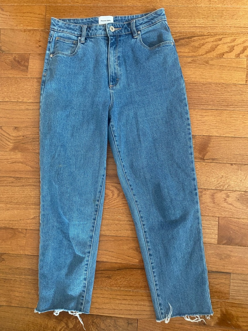 Abrand 94 High Slim Jeans Womens 12/30 High Rise Straight Leg Crop Raw Hem Blue